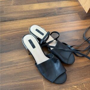 Topshop Black Lace-Up Open-Toe Heels